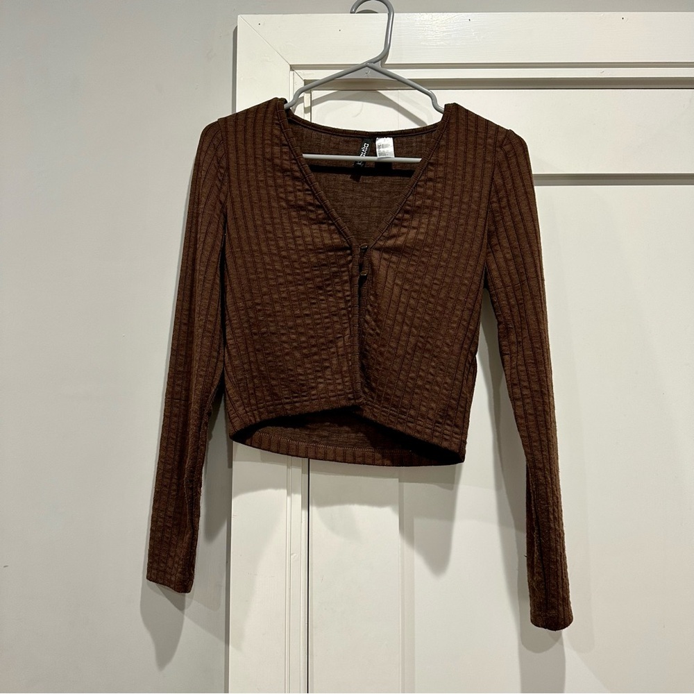 H&M Divided Chocolate Brown Button Front Long Sleeve Shirt